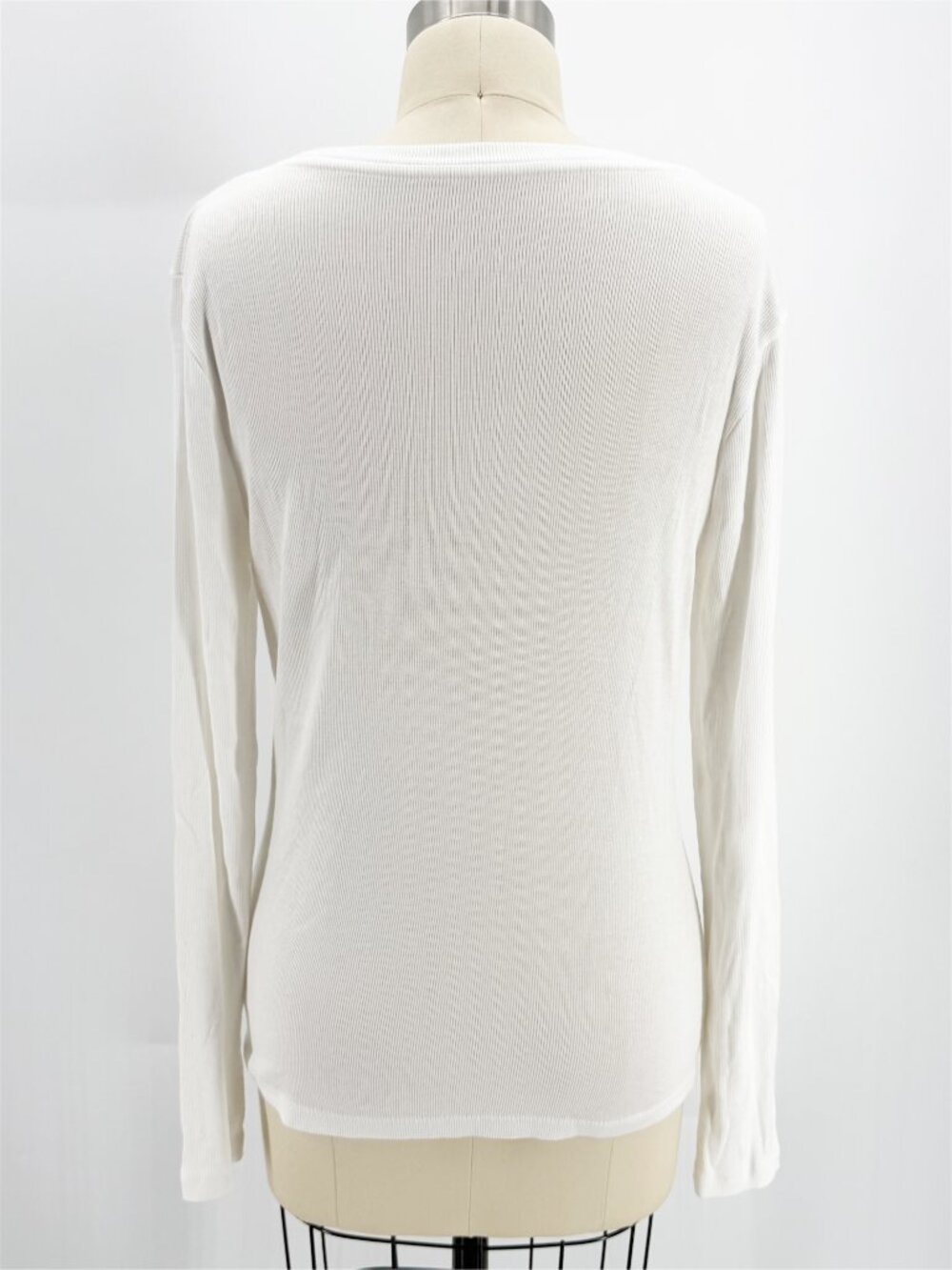 A New Day White Long Sleeve Round Neck Ribbed Knit Shirt Size M - Picture 4 of 9